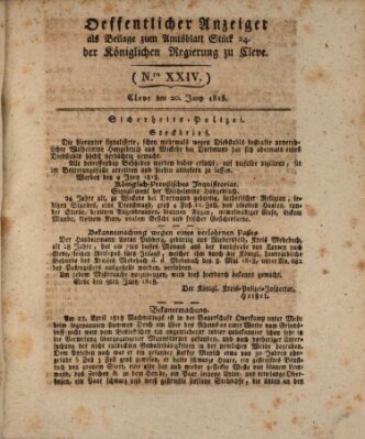 Amtsblatt der Königlichen Regierung zu Cleve Samstag 20. Juni 1818