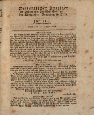 Amtsblatt der Königlichen Regierung zu Cleve Samstag 10. Oktober 1818