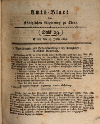 Amtsblatt der Königlichen Regierung zu Cleve Samstag 19. Juni 1819