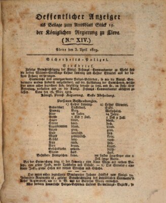Amtsblatt der Königlichen Regierung zu Cleve Samstag 3. April 1819