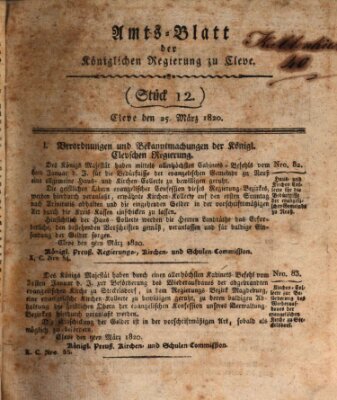 Amtsblatt der Königlichen Regierung zu Cleve Samstag 25. März 1820