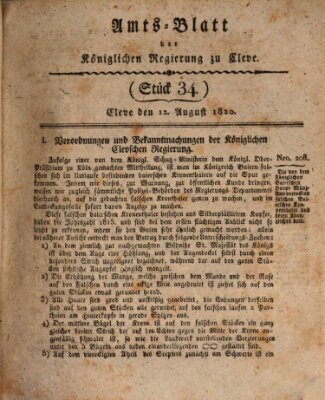 Amtsblatt der Königlichen Regierung zu Cleve Samstag 12. August 1820