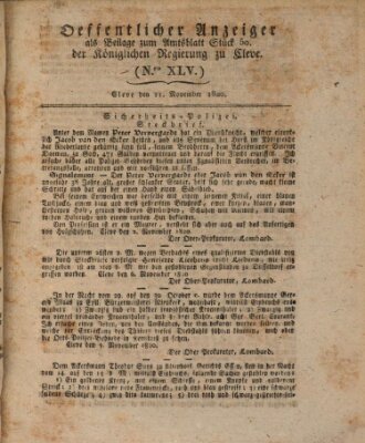 Amtsblatt der Königlichen Regierung zu Cleve Samstag 11. November 1820