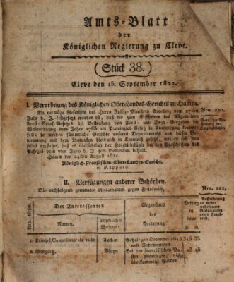 Amtsblatt der Königlichen Regierung zu Cleve Samstag 15. September 1821