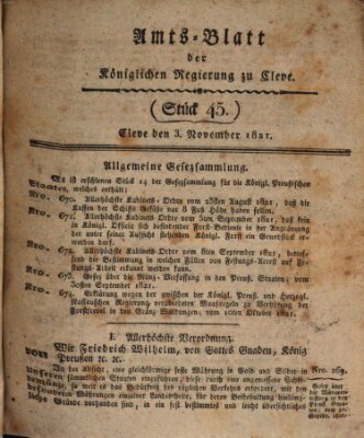 Amtsblatt der Königlichen Regierung zu Cleve Samstag 3. November 1821