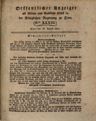 Amtsblatt der Königlichen Regierung zu Cleve Samstag 18. August 1821