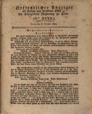 Amtsblatt der Königlichen Regierung zu Cleve Samstag 6. Oktober 1821