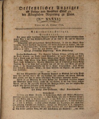 Amtsblatt der Königlichen Regierung zu Cleve Samstag 13. Oktober 1821