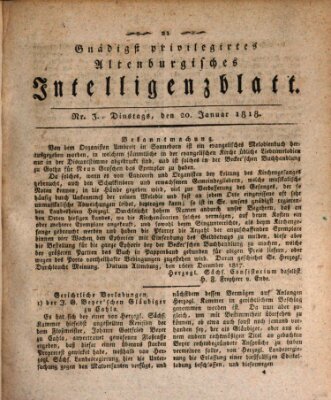 Gnädigst privilegiertes Altenburgisches Intelligenzblatt Dienstag 20. Januar 1818