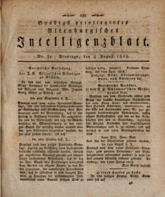 Gnädigst privilegiertes Altenburgisches Intelligenzblatt Dienstag 4. August 1818