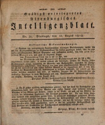 Gnädigst privilegiertes Altenburgisches Intelligenzblatt Dienstag 11. August 1818