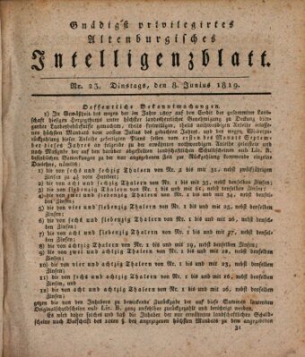 Gnädigst privilegiertes Altenburgisches Intelligenzblatt Dienstag 8. Juni 1819