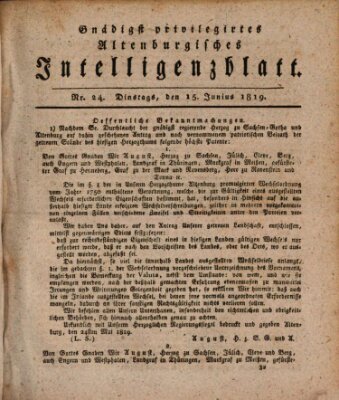 Gnädigst privilegiertes Altenburgisches Intelligenzblatt Dienstag 15. Juni 1819