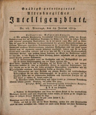 Gnädigst privilegiertes Altenburgisches Intelligenzblatt Dienstag 29. Juni 1819