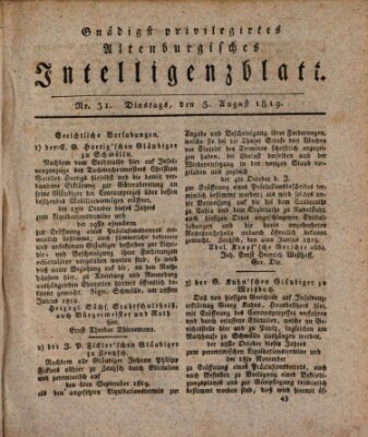 Gnädigst privilegiertes Altenburgisches Intelligenzblatt Dienstag 3. August 1819