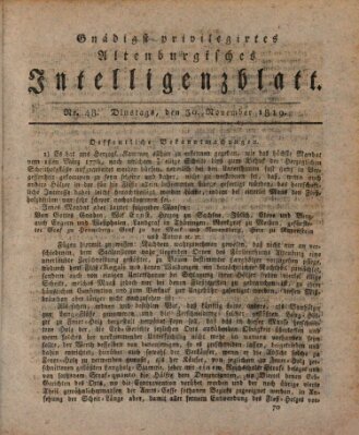 Gnädigst privilegiertes Altenburgisches Intelligenzblatt Dienstag 30. November 1819