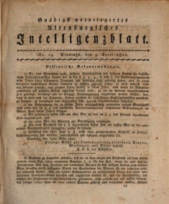 Gnädigst privilegiertes Altenburgisches Intelligenzblatt Dienstag 4. April 1820