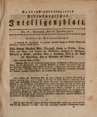 Gnädigst privilegiertes Altenburgisches Intelligenzblatt Dienstag 27. Juni 1820