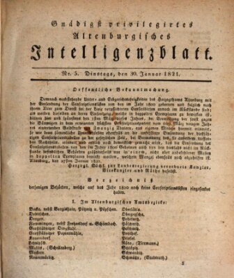 Gnädigst privilegiertes Altenburgisches Intelligenzblatt Dienstag 30. Januar 1821
