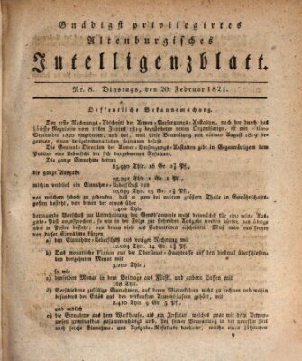 Gnädigst privilegiertes Altenburgisches Intelligenzblatt Dienstag 20. Februar 1821