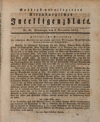 Gnädigst privilegiertes Altenburgisches Intelligenzblatt Dienstag 4. Dezember 1821