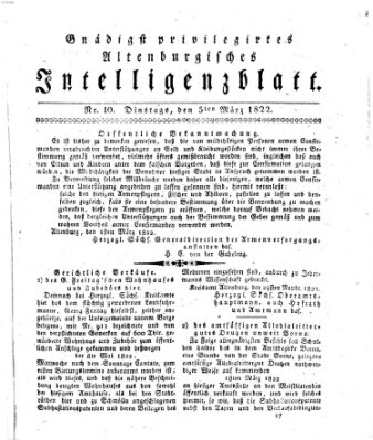 Gnädigst privilegiertes Altenburgisches Intelligenzblatt Dienstag 5. März 1822