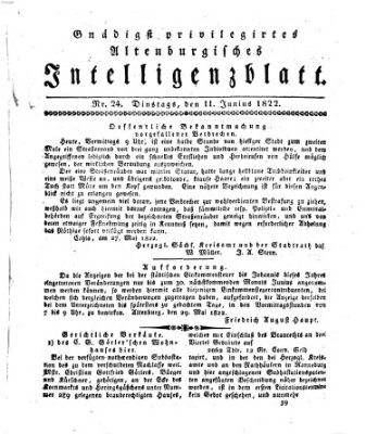 Gnädigst privilegiertes Altenburgisches Intelligenzblatt Dienstag 11. Juni 1822