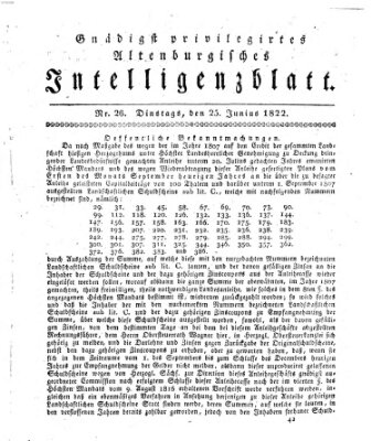 Gnädigst privilegiertes Altenburgisches Intelligenzblatt Dienstag 25. Juni 1822