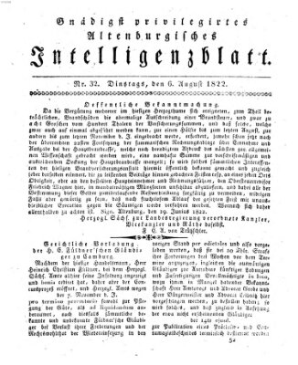 Gnädigst privilegiertes Altenburgisches Intelligenzblatt Dienstag 6. August 1822