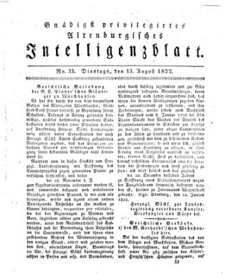 Gnädigst privilegiertes Altenburgisches Intelligenzblatt Dienstag 13. August 1822