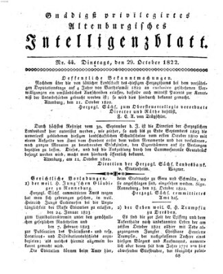 Gnädigst privilegiertes Altenburgisches Intelligenzblatt Dienstag 29. Oktober 1822