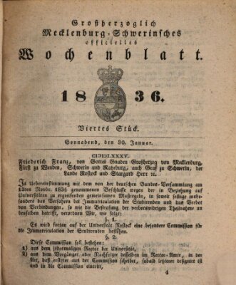 Großherzoglich-Mecklenburg-Schwerinsches officielles Wochenblatt Samstag 30. Januar 1836