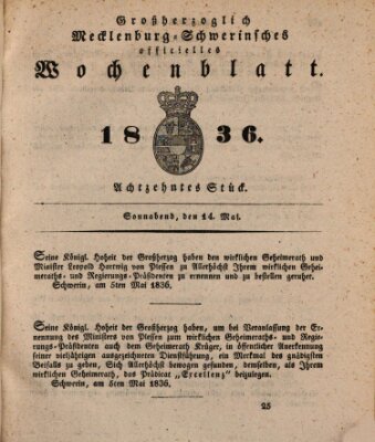 Großherzoglich-Mecklenburg-Schwerinsches officielles Wochenblatt Samstag 14. Mai 1836