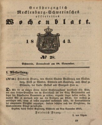 Großherzoglich-Mecklenburg-Schwerinsches officielles Wochenblatt Samstag 18. November 1843