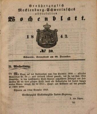 Großherzoglich-Mecklenburg-Schwerinsches officielles Wochenblatt Samstag 16. Dezember 1843