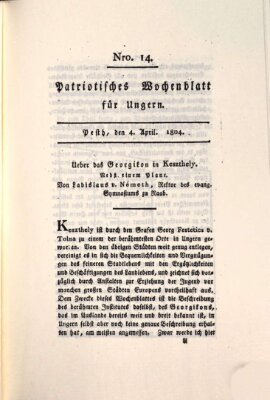Patriotisches Wochenblatt für Ungern Mittwoch 4. April 1804