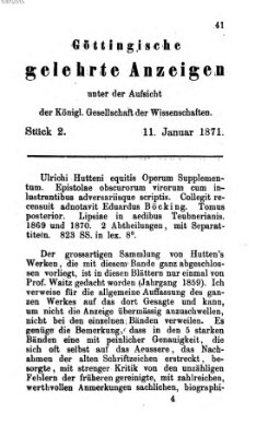 Göttingische gelehrte Anzeigen (Göttingische Zeitungen von gelehrten Sachen) Mittwoch 11. Januar 1871