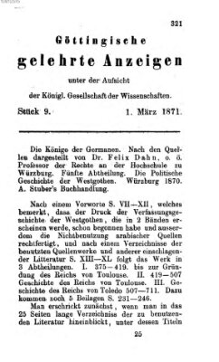 Göttingische gelehrte Anzeigen (Göttingische Zeitungen von gelehrten Sachen) Mittwoch 1. März 1871