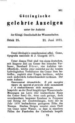 Göttingische gelehrte Anzeigen (Göttingische Zeitungen von gelehrten Sachen) Mittwoch 21. Juni 1871