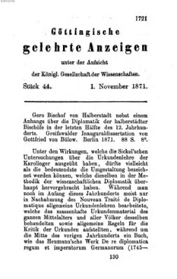 Göttingische gelehrte Anzeigen (Göttingische Zeitungen von gelehrten Sachen) Mittwoch 1. November 1871