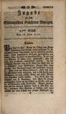 Göttingische Anzeigen von gelehrten Sachen (Göttingische Zeitungen von gelehrten Sachen) Samstag 16. Juni 1770