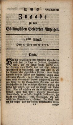 Göttingische Anzeigen von gelehrten Sachen (Göttingische Zeitungen von gelehrten Sachen) Samstag 9. November 1771