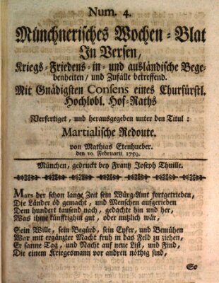 Münchnerisches Wochen-Blat in Versen Samstag 10. Februar 1759