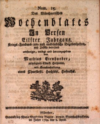 Münchnerisches Wochen-Blat in Versen Samstag 8. April 1769