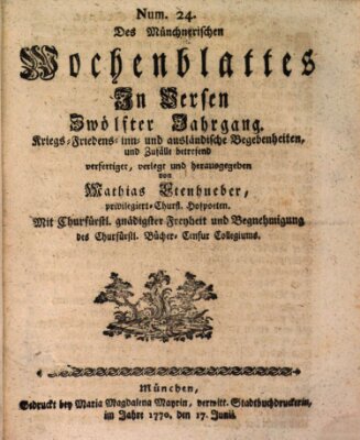Münchnerisches Wochen-Blat in Versen Sonntag 17. Juni 1770