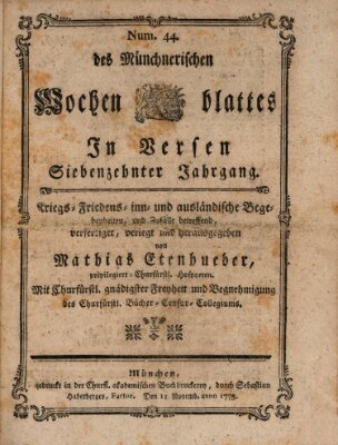 Münchnerisches Wochen-Blat in Versen Samstag 11. November 1775