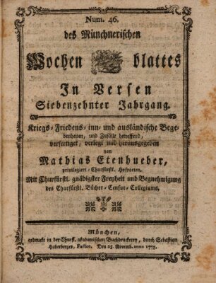 Münchnerisches Wochen-Blat in Versen Samstag 25. November 1775
