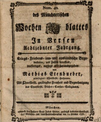 Münchnerisches Wochen-Blat in Versen Samstag 19. Oktober 1776