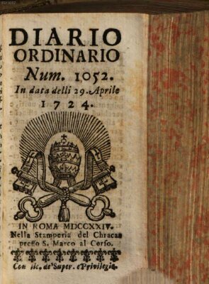 Diario ordinario Samstag 29. April 1724