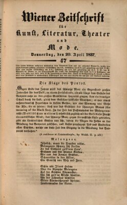 Wiener Zeitschrift für Kunst, Literatur, Theater und Mode Donnerstag 20. April 1837
